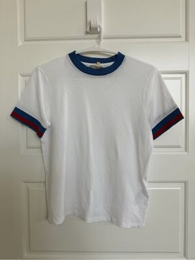 Madewell White Short-Sleeve Ringer Tee with Blue and Red Trim